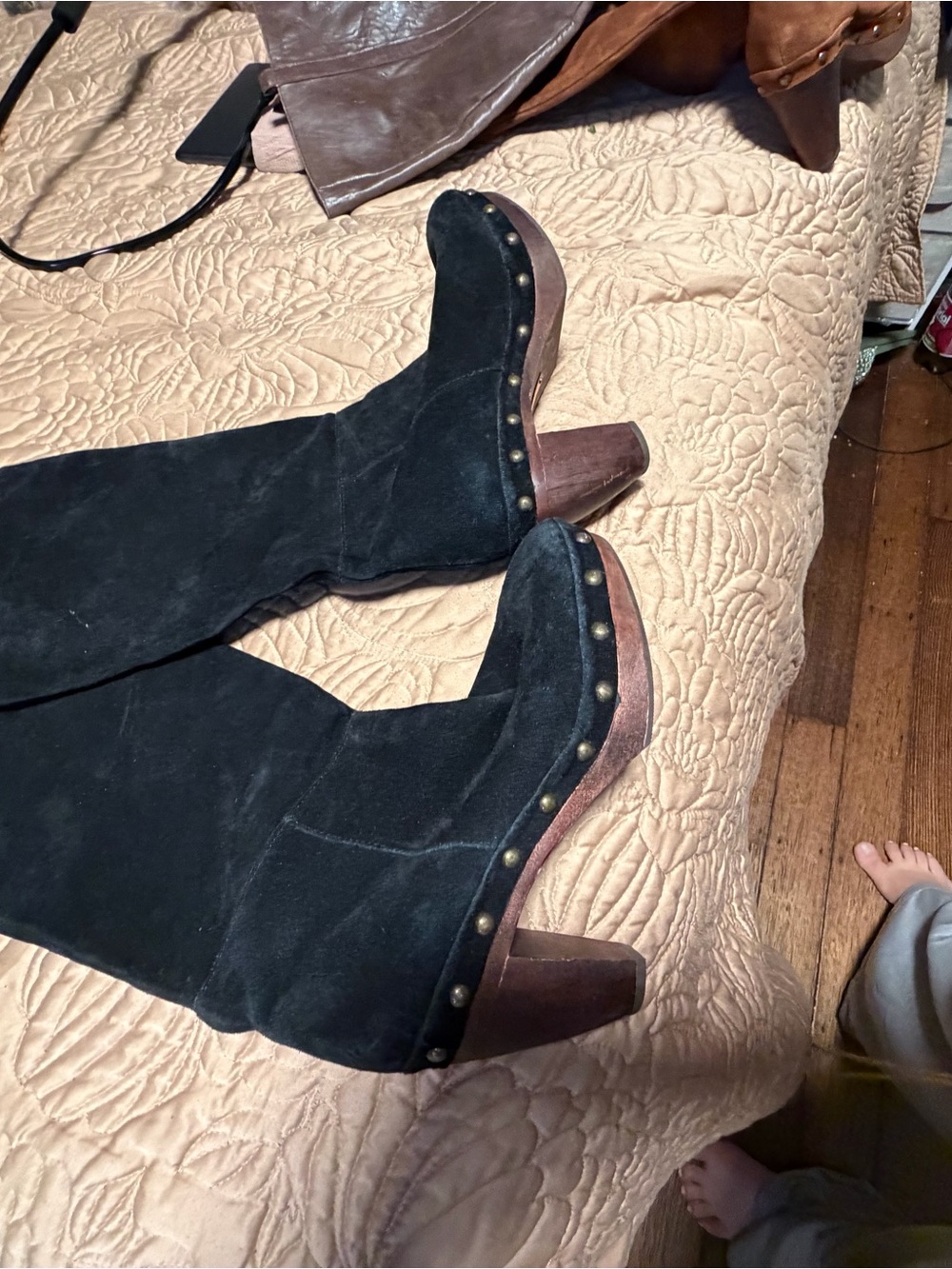 Steve Madden Black Suede Studded Clog Boots